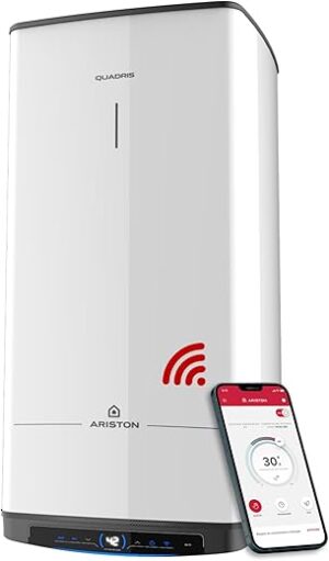 Ariston Quadris WiFi 100 L, Compact, Smart, Connected, Soapstone Electric Water Heater, 15% Energy Saving, Eco Evo, Made in France, Space Saving Up to 1 m² on the Ground
