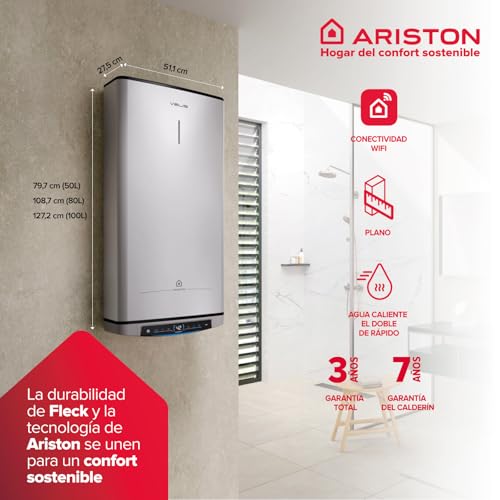Ariston Velis Tech Dry Wifi eg Fleck Duo 7 Electric multiposition water heater 50 liters with WiFi and ECOEVO 798 x 275 x 515 cm Installation in Spain