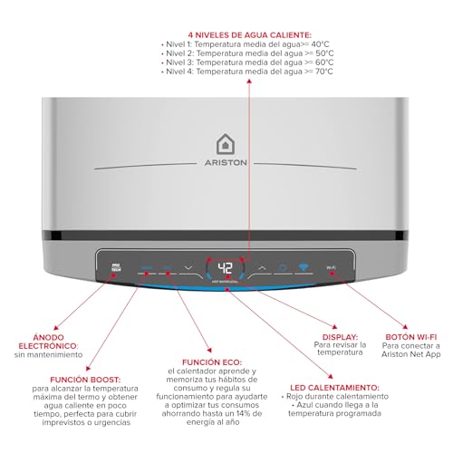 Ariston Velis Tech Dry Wifi eg Fleck Duo 7 Electric multiposition water heater 50 liters with WiFi and ECOEVO 798 x 275 x 515 cm Installation in Spain