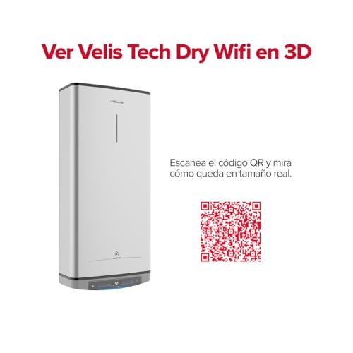 Ariston Velis Tech Dry Wifi Multifunctional Electric Water Heater 100 L Flat with WiFi and Eco Evo Function 1275 x 275 x 51 cm for Installation in Spain Energy Class B