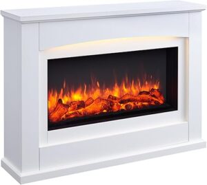 BALDERIA cheminée électrique Argon | Cheminée de Sol avec Effet Flamme 3D | Chauffage électrique 2000 W | Foyer sur Pieds avec télécommande, minuterie, Thermostat | Blanc