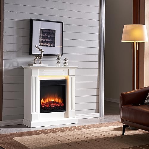 BALDERIA Ladina Freestanding Electric Fireplace | Electric Fireplace on Feet with 3D Flame Effect | Heating 2000W LED Lighting | Floor Fireplace with Remote Control Timer