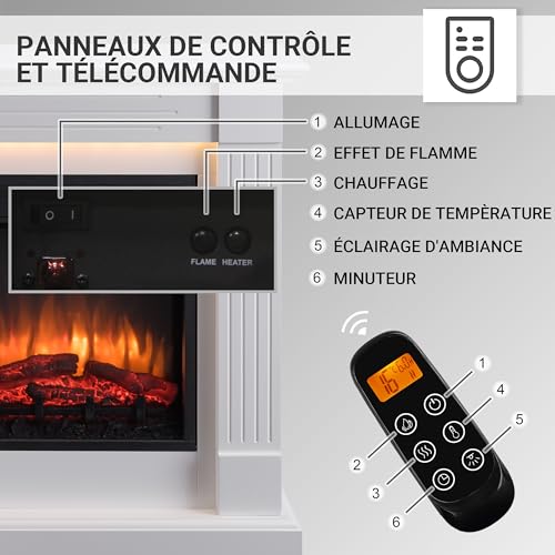 BALDERIA Ladina Freestanding Electric Fireplace | Electric Fireplace on Feet with 3D Flame Effect | Heating 2000W LED Lighting | Floor Fireplace with Remote Control Timer