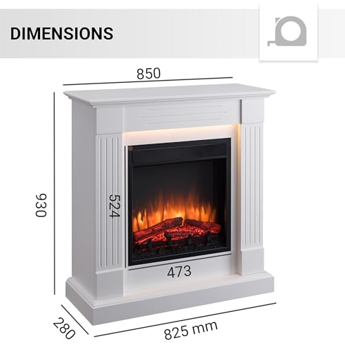 BALDERIA Ladina Freestanding Electric Fireplace | Electric Fireplace on Feet with 3D Flame Effect | Heating 2000W LED Lighting | Floor Fireplace with Remote Control Timer