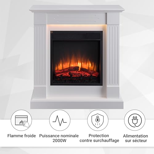 BALDERIA Ladina Freestanding Electric Fireplace | Electric Fireplace on Feet with 3D Flame Effect | Heating 2000W LED Lighting | Floor Fireplace with Remote Control Timer
