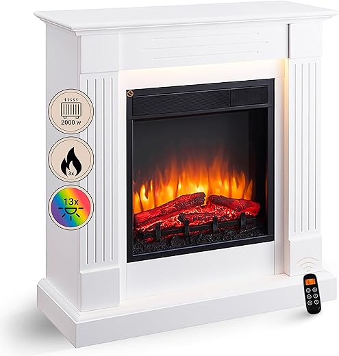 BALDERIA Ladina Freestanding Electric Fireplace | Electric Fireplace on Feet with 3D Flame Effect | Heating 2000W LED Lighting | Floor Fireplace with Remote Control Timer