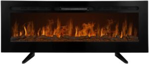 Cheminée Electrique Noire LED 152cm Feu Eclairé Silencieux Chauffage 15-35°C 12 Couleurs de Flammes et 5 Niveaux de Lumières-Parfaite pour Le Salon,Chambre,Cuisine[Kit Fixations...