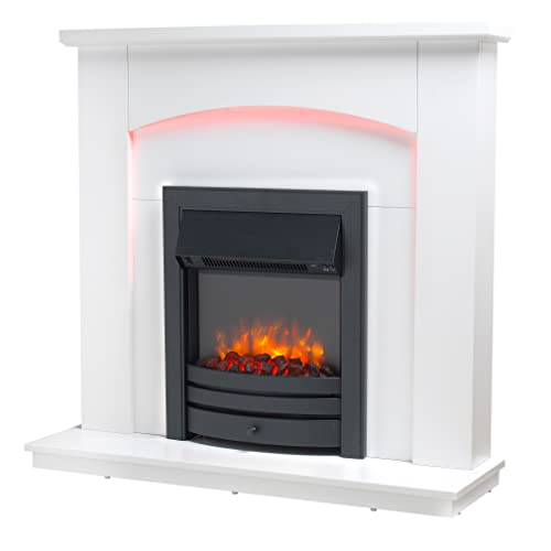 Endeavour Fires New Cayton Electric 42Fireplace Suite fitted with Black Trim and Fret 220240Vac 12kW with 7 day Programmable Remote Control Heater in off white MDF Surround