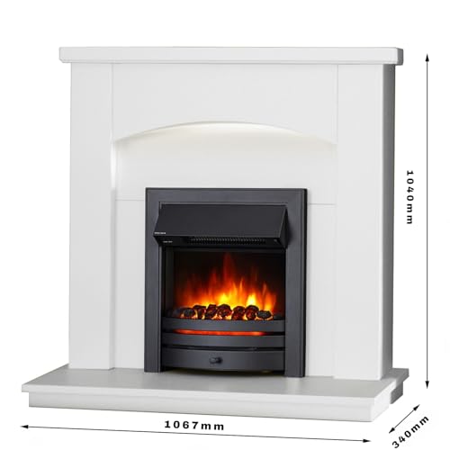 Endeavour Fires New Cayton Electric 42Fireplace Suite fitted with Black Trim and Fret 220240Vac 12kW with 7 day Programmable Remote Control Heater in off white MDF Surround