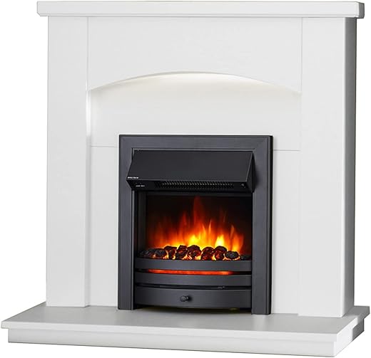 Endeavour Fires New Cayton Electric 42Fireplace Suite fitted with Black Trim and Fret 220240Vac 12kW with 7 day Programmable Remote Control Heater in off white MDF Surround