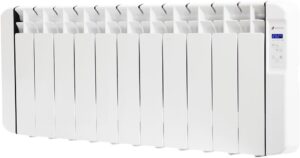 Haverland RC11BL - Radiateur électrique à inertie fluide caloporteur programmable 1250W, idéal pour espaces réduits, indicateur de consommation, utilisation 1-6h/jour, +/- 13-19...