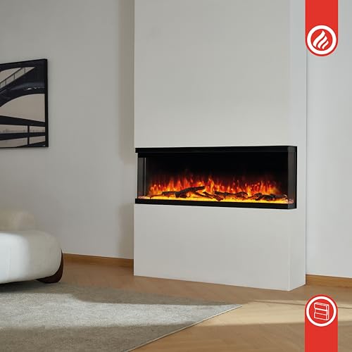 KAMINIO LEA 3 in 1 Electric Fireplace with Panoramic View Heating 3D Flame Effect 12 Flame Colours Remote Control 60 Inches