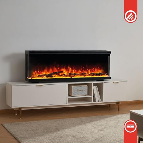 KAMINIO LEA 3 in 1 Electric Fireplace with Panoramic View Heating 3D Flame Effect 12 Flame Colours Remote Control 60 Inches